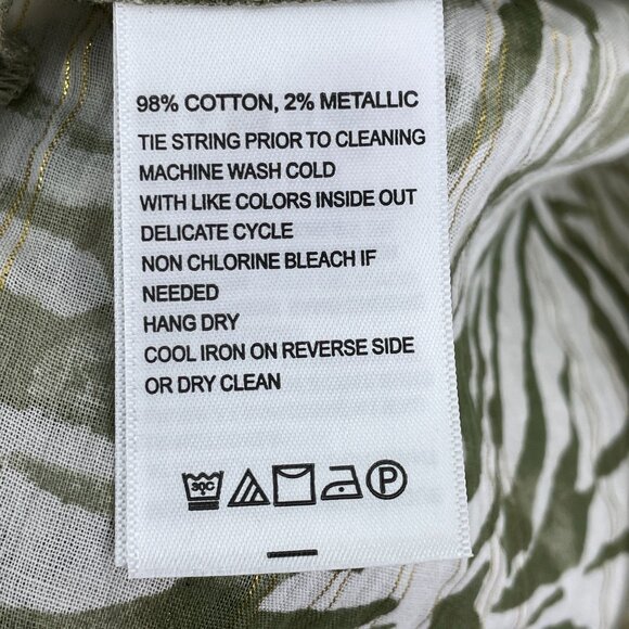 Tommy Bahama Womens Medium Green White Metallic Tropical Cotton Peasant Blouse - Picture 5 of 11